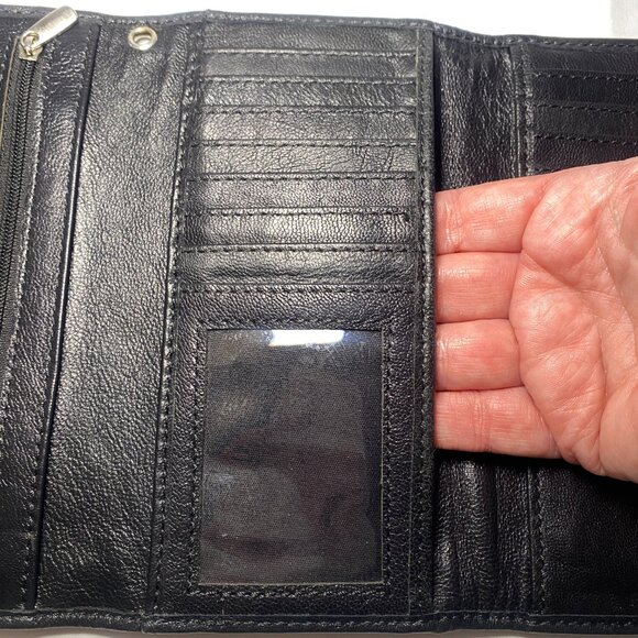 F&L Classic Black Tri-Fold Full Grain Leather Wallet RFID Zipper Snaps New NoBox - Picture 6 of 9